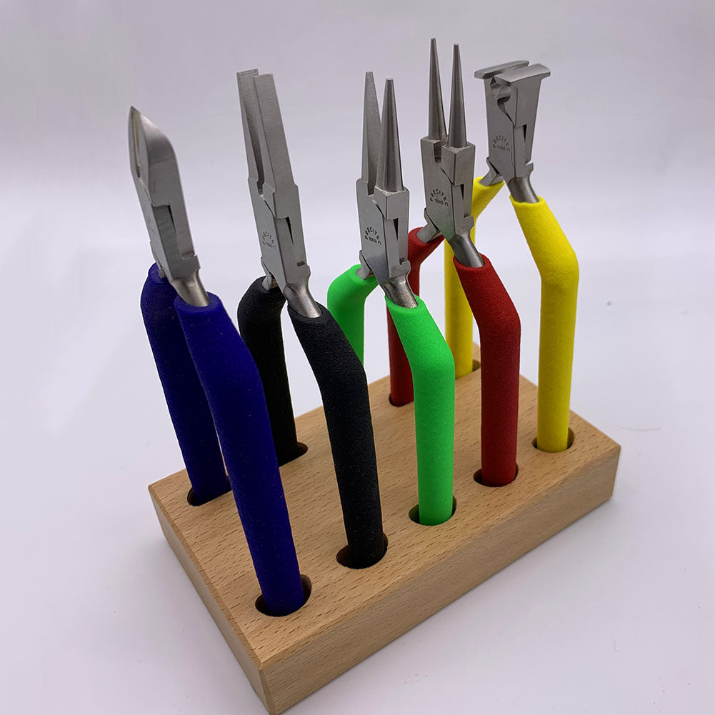 Horotec MSA11.856 Assortiment de 5 pinces avec poignées antidérapantes sur support en bois