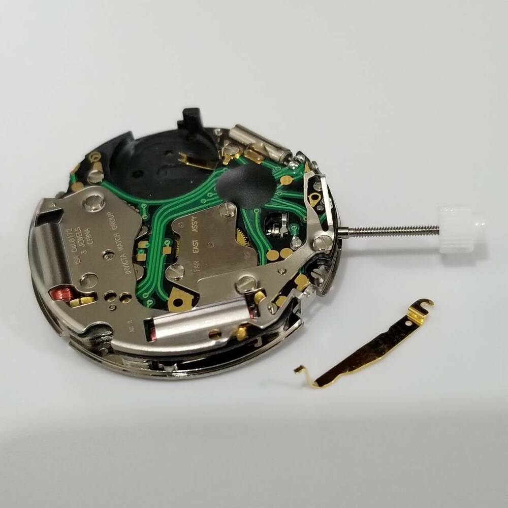 Silver ISA 8172 quartz watch movement replacement for 8162/220 models, precise repair part by ISA.