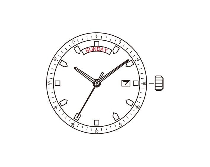 MINGZHU DG2813 automatic watch movement showing date and wide day display, mechanical precision replacement part.