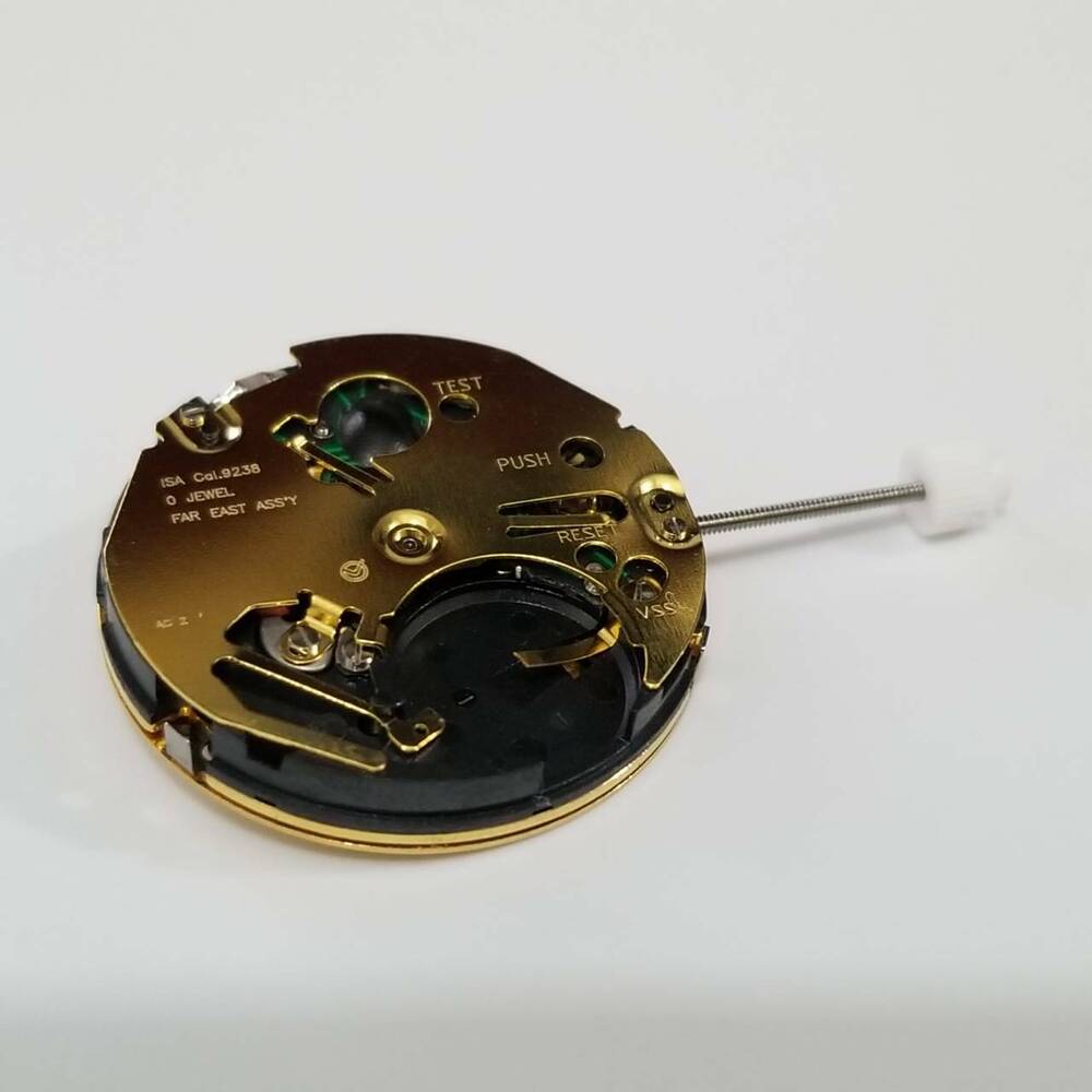 ISA 9238/1970 quartz movement watch repair part in gold, ensuring precise timekeeping for watch accessories.
