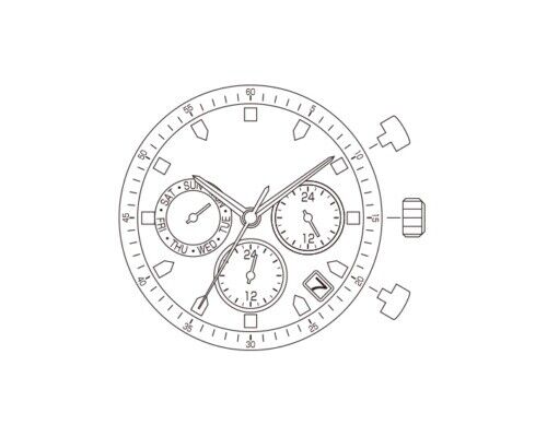 Miyota JP25 quartz watch movement, durable and precise repair part for accurate timekeeping.
