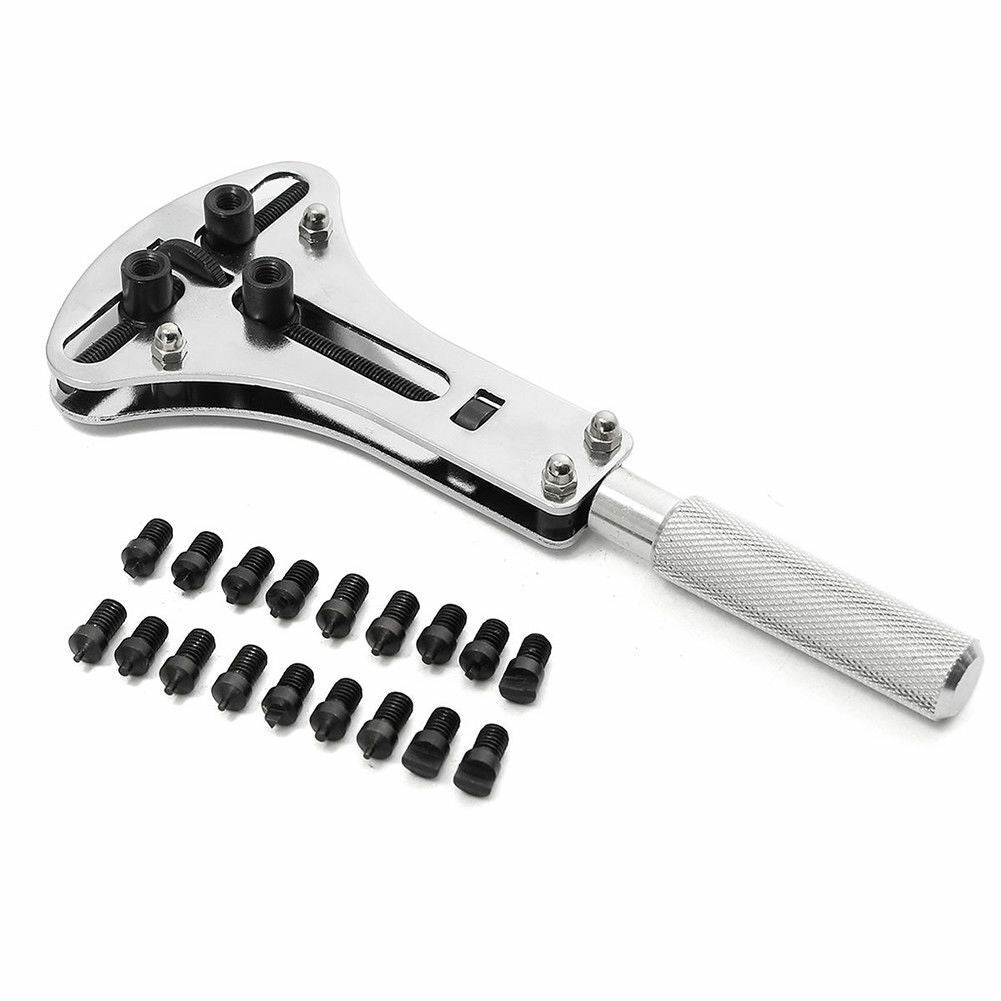 55cm Watch Back Case Opener Adjustable Screw Remover Wrench Repair w/ 18 Bits