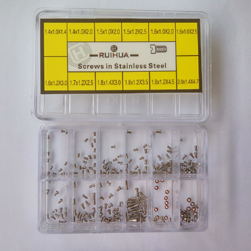 Vis à tête fendue pour fond de boîtier de montre en acier inoxydable n° 4023-A, 12 tailles