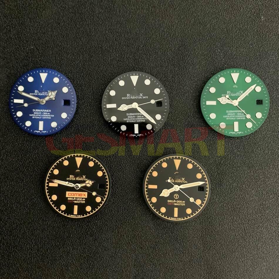 Blue-green luminous watch dial with hands for 8215/2813/8200 movements, RLX style accessory.