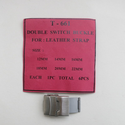 T661 pack of 6 double switch watch buckles, 12-22mm, ideal for leather strap bands, durable and stylish.
