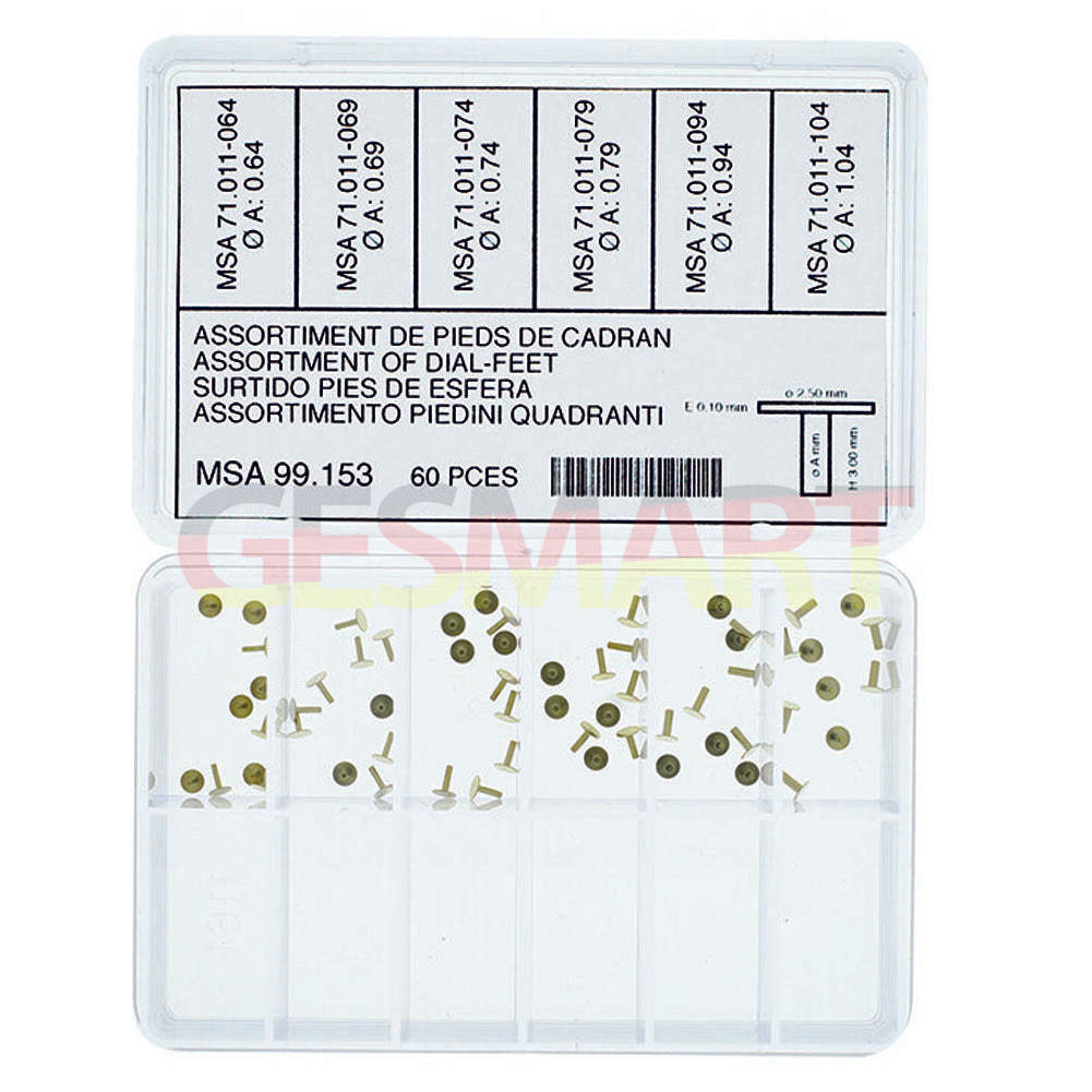 Horotec MSA99.153 metal watch dial repair nails, 60-piece boxed set for precise watchmaking