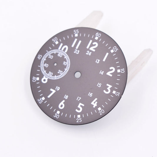 Green luminous black watch dial for ETA 6497 ST3600 movement, designed for precise timekeeping.