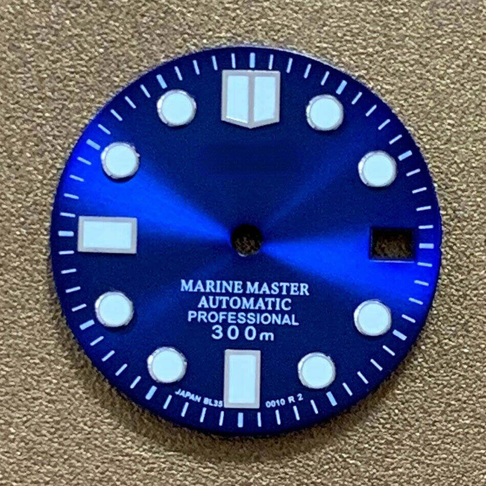 Green luminous 28.5mm Big Nail watch dial by AE17, compatible with NH35 movement for stylish watch repairs.