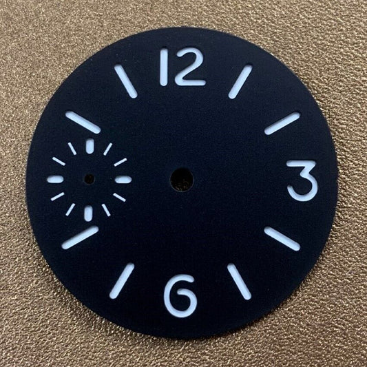 34.5mm green luminous watch dial for ETA 6497/6498 movement with No Logo, perfect for custom watch builds.