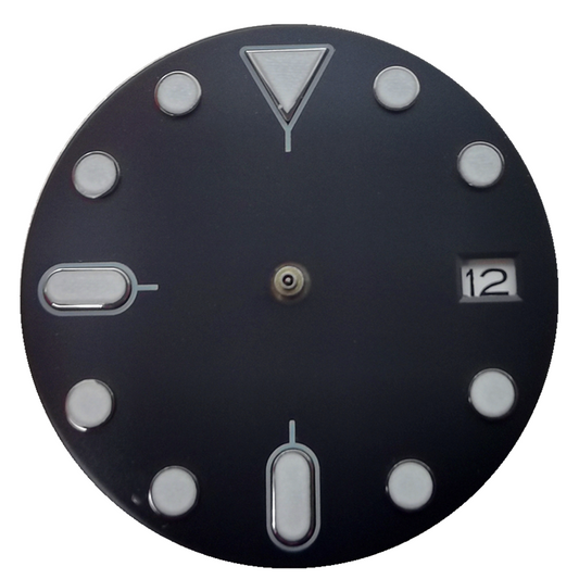 Green luminous 28.5mm watch dial with date at 4, compatible with NH35 NH36 movements,.