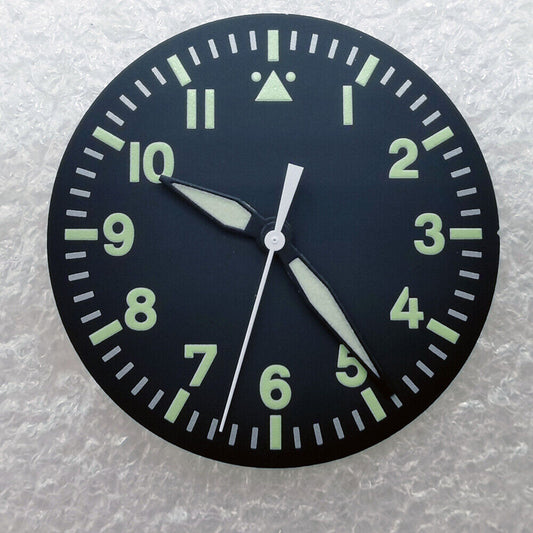 Green luminous 35mm watch dial with hands, compatible with 8215 8205 movement.