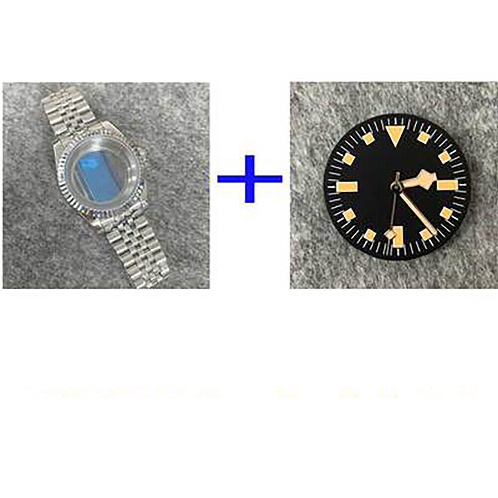 39mm stainless steel watch case with transparent back, band, and dial for NH35/NH36 movement.