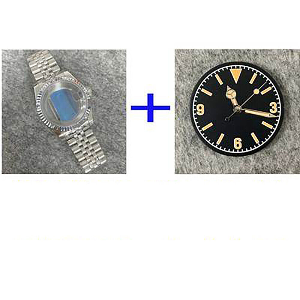 Caja de reloj de acero inoxidable con fondo transparente de 39mm + correa + esfera + manecillas para NH35/NH36