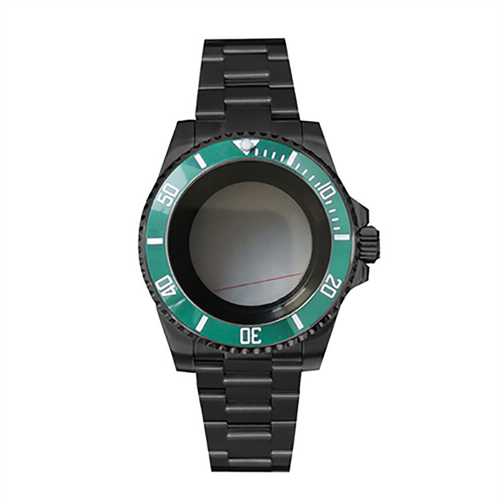 40 mm PVD-schwarzes Edelstahlarmband, Saphirglas-Uhrengehäuse für NH35/NH36