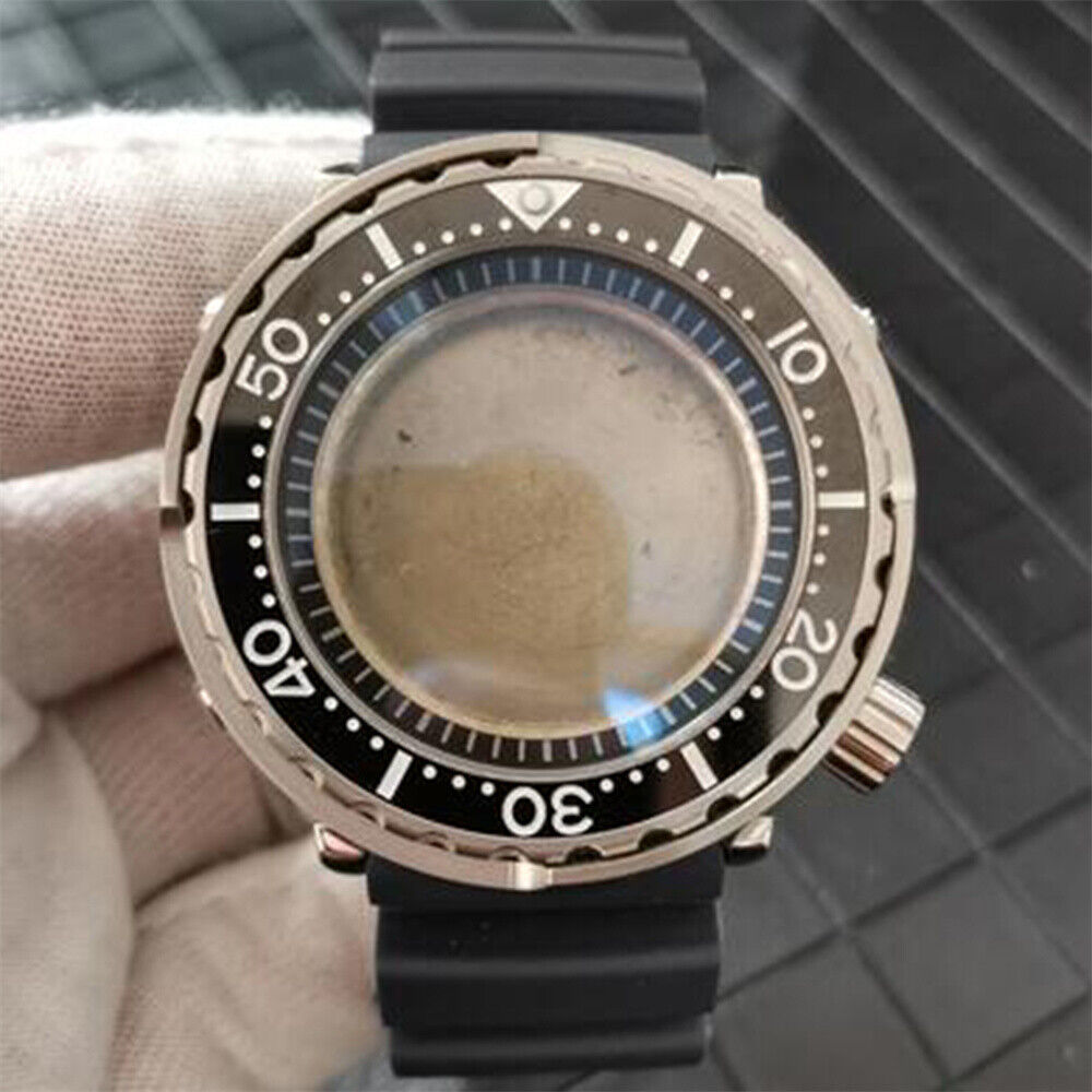 Stainless steel 45mm watch case with strap for NH35/NH36 movements, durable and stylish accessory.