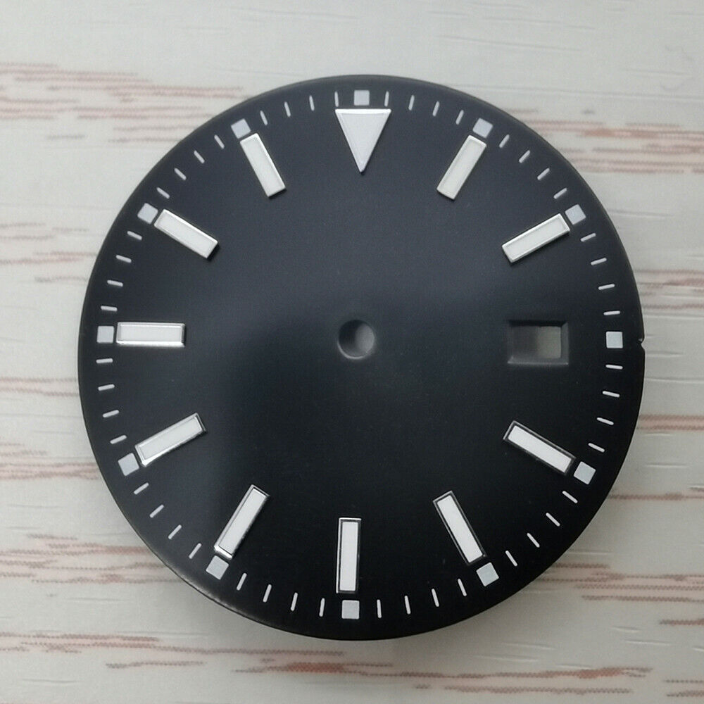 33.50mm multi-color watch dial with blue lume, compatible with NH36 movement, ideal for custom watch builds.