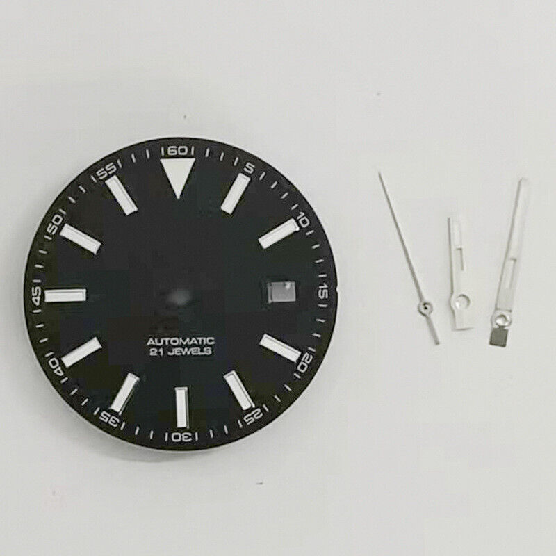 Blue luminous 30.6MM watch dial with hands, compatible with 2813 Miyota 8215 movements.