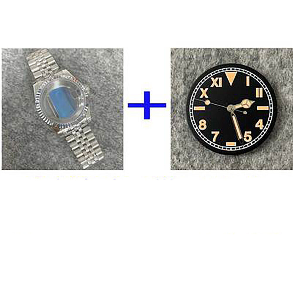 Caja de reloj de acero inoxidable con fondo transparente de 39mm + correa + esfera + manecillas para NH35/NH36
