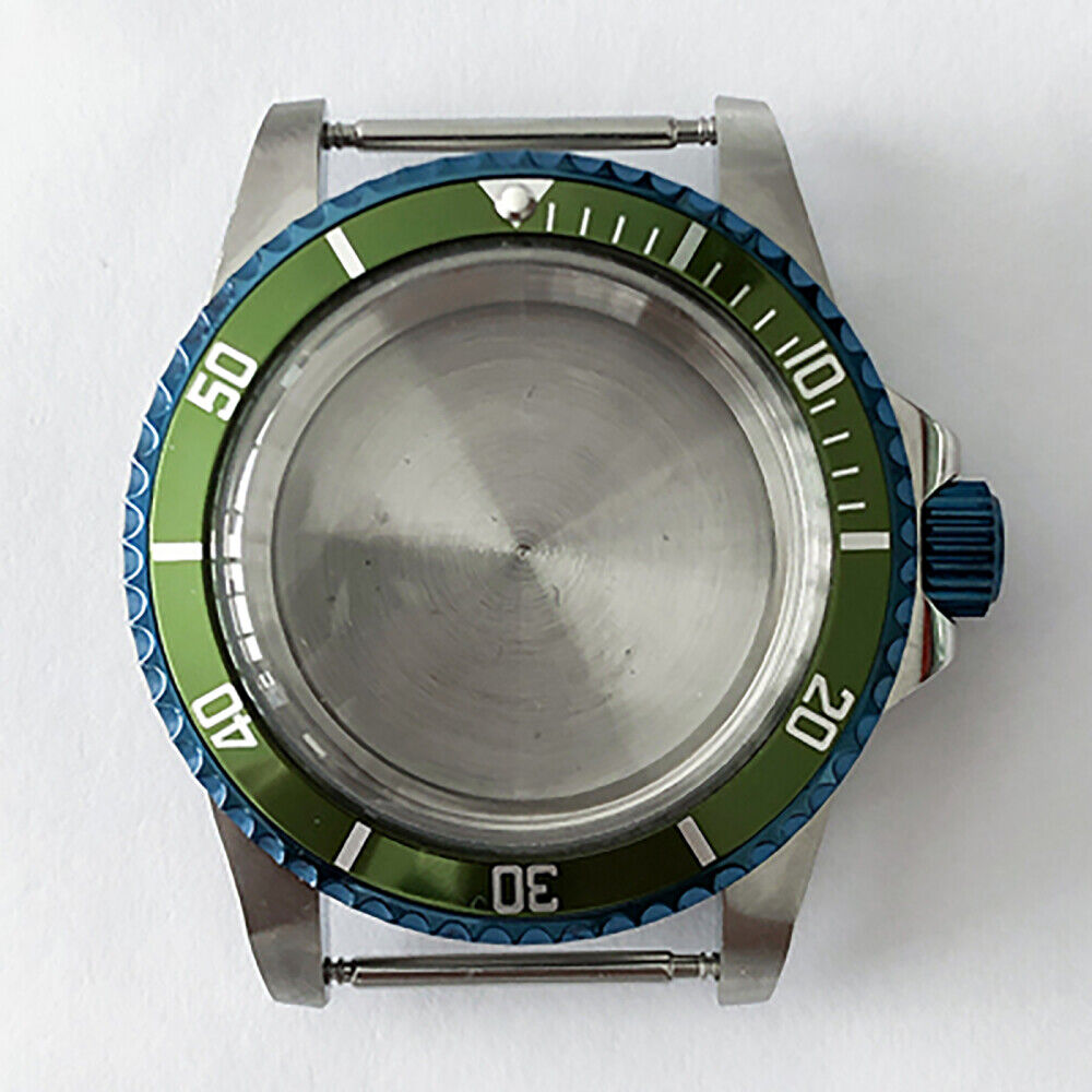 Blue retro 39.5mm stainless steel watch case with acrylic mirror, compatible with NH35/NH36 movements.