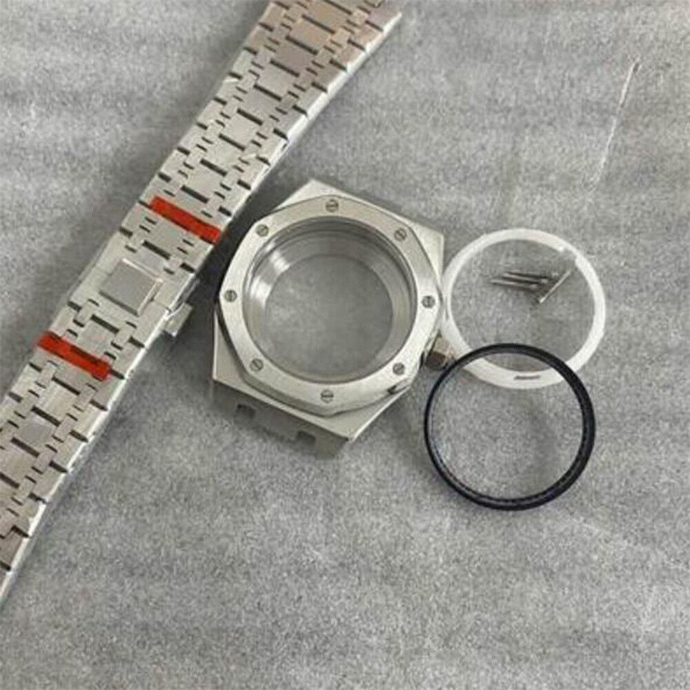 Caja de reloj de 41mm con correa, anillo de capítulo, cristal de zafiro impermeable para NH35 NH36