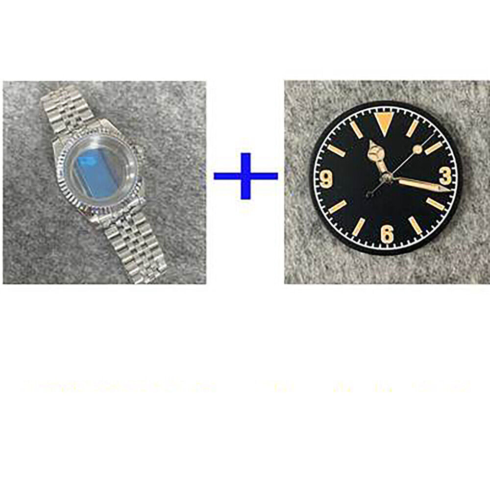 Caja de reloj de acero inoxidable con fondo transparente de 39mm + correa + esfera + manecillas para NH35/NH36