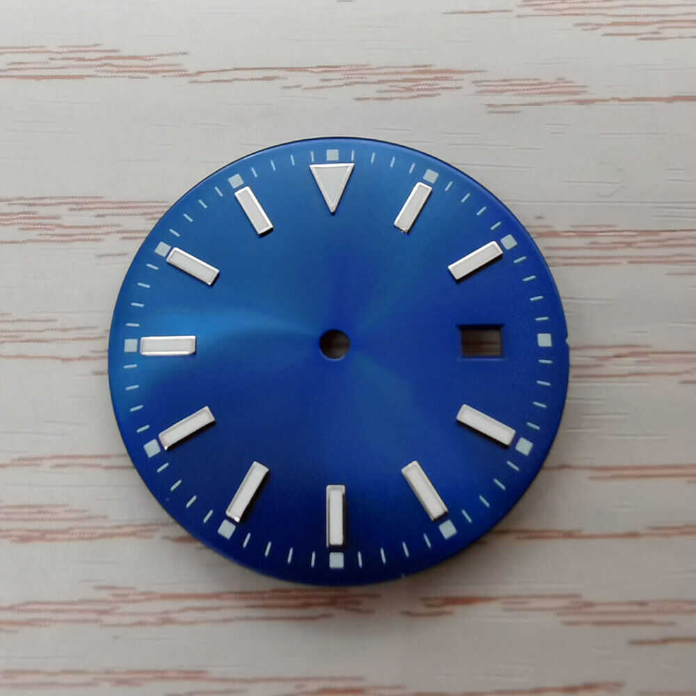 33.50mm multi-color watch dial with blue lume, compatible with NH36 movement, ideal for custom watch builds.