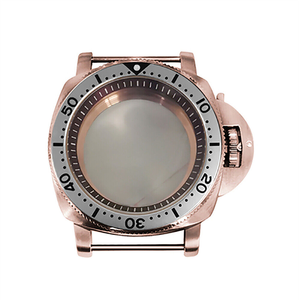 Caja de reloj de acero PVD rosa dorado con espejo mineral de 42MM para NH35/NH36/4R/7S