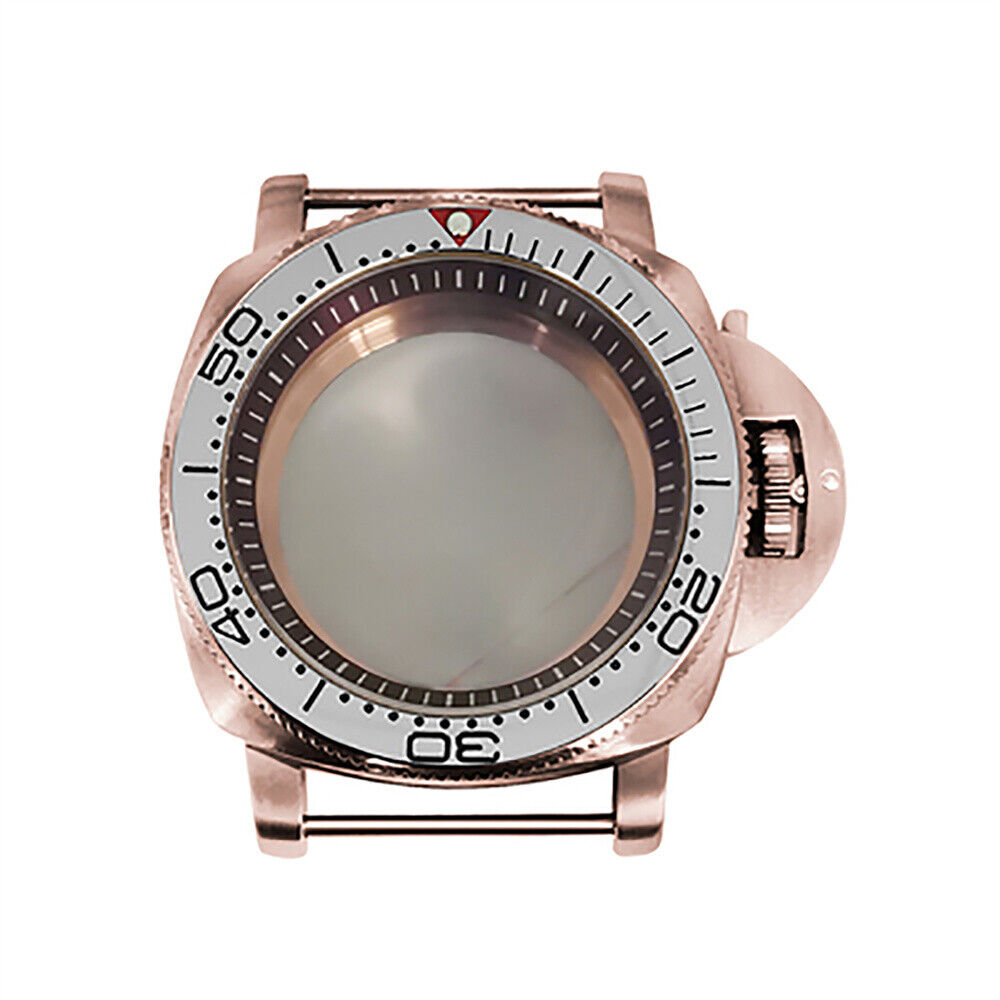 Caja de reloj de acero PVD rosa dorado con espejo mineral de 42MM para NH35/NH36/4R/7S