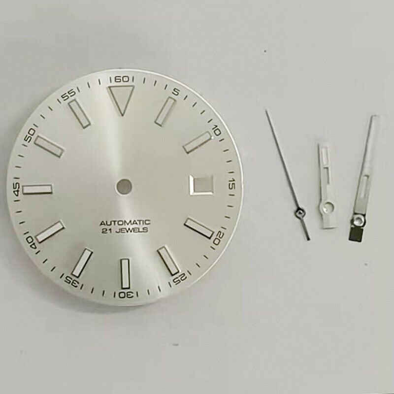 Blue luminous 30.6MM watch dial with hands, fits 2813 Miyota 8215 movements, ideal for watch repairs.