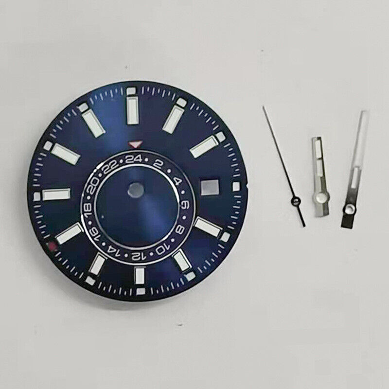Blue luminous 30.6MM watch dial with hands, compatible with 2813 Miyota 8215 movements.