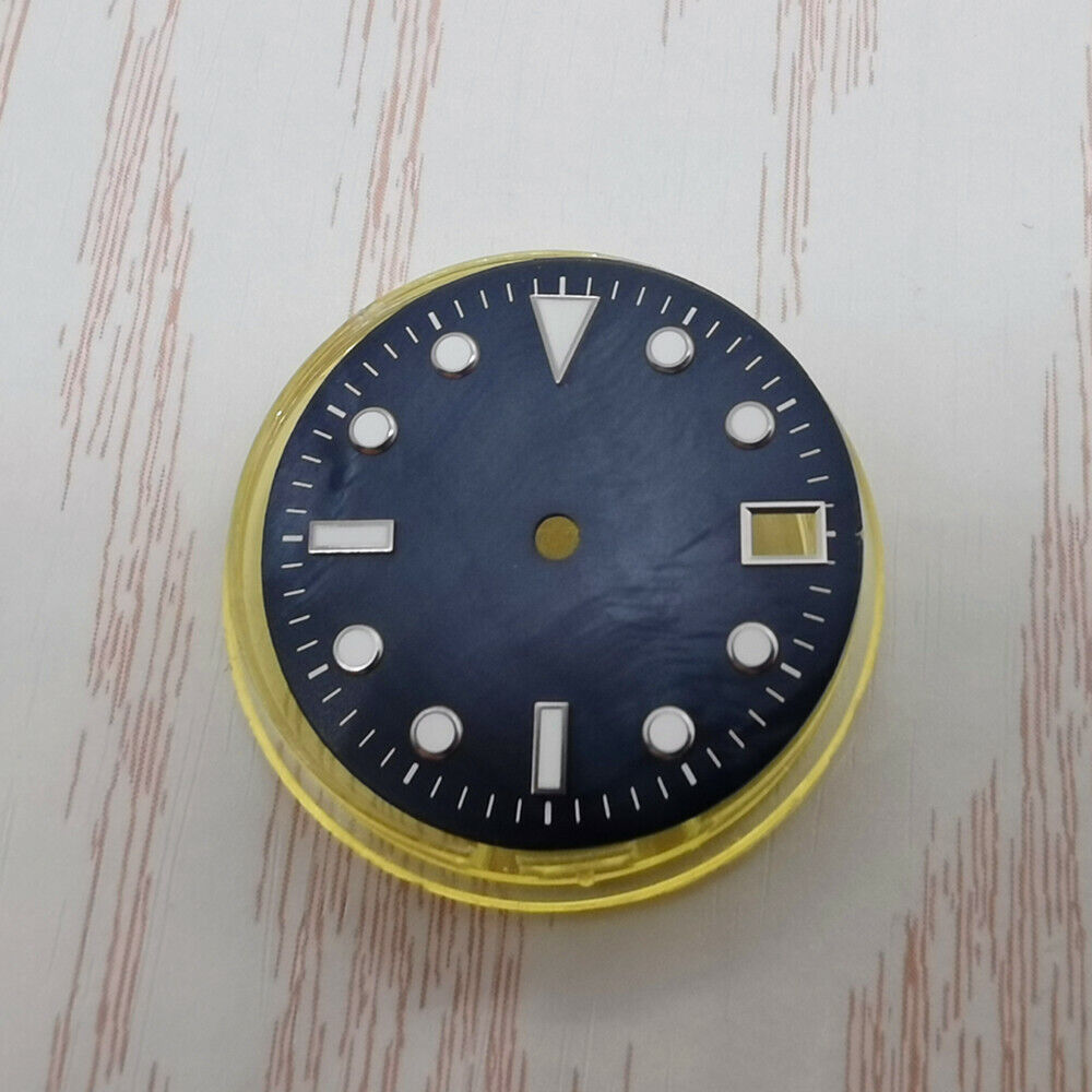 Green lume 28.50mm Shell watch dial, compatible with NH35/NH36 movement, luminous detail.