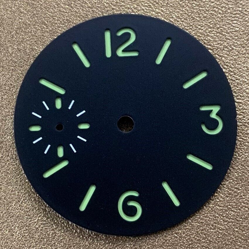 Cadran de montre lumineux vert de 34,5 mm, compatible avec le mouvement <tc>ETA</tc> 6497/6498, sans logo
