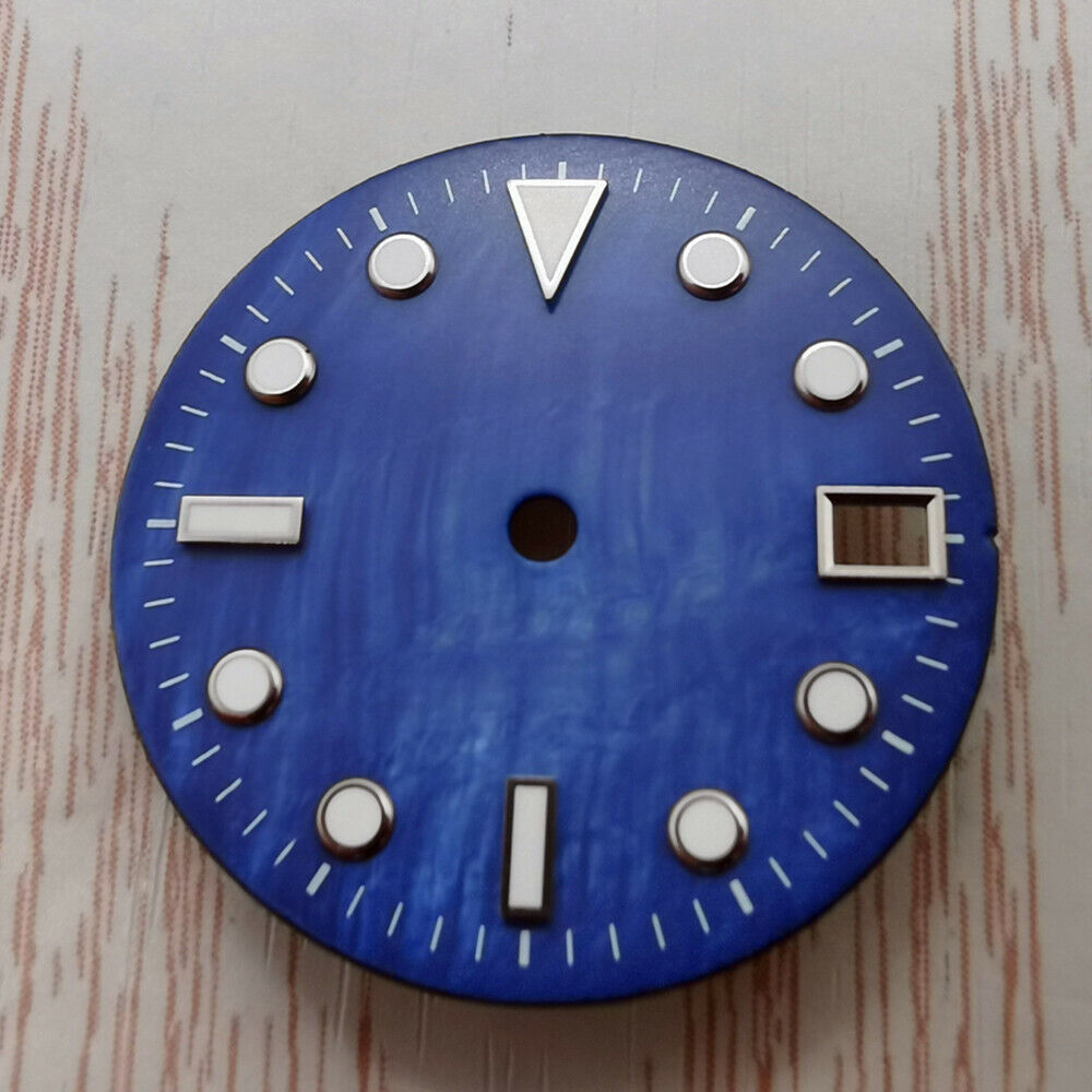 Green lume 28.50mm Shell watch dial, compatible with NH35/NH36 movement, luminous detail.