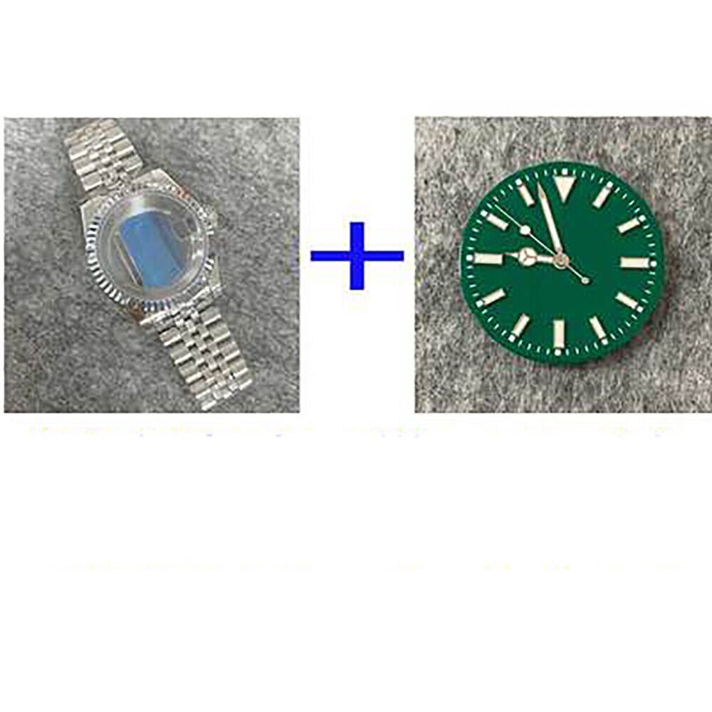 Caja de reloj de acero inoxidable con fondo transparente de 39mm + correa + esfera + manecillas para NH35/NH36