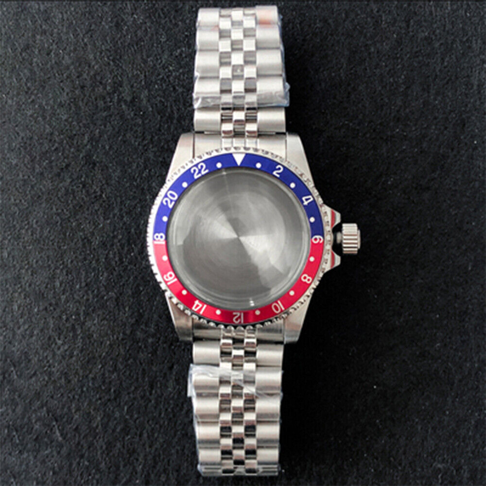 39.5mm stainless steel watch case with strap band, compatible with NH35/NH36 movement, durable design.