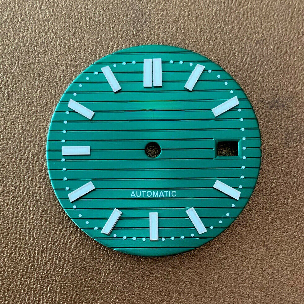 30.5mm luminous watch dial for NH35 movement, ideal replacement part for precise timepieces.