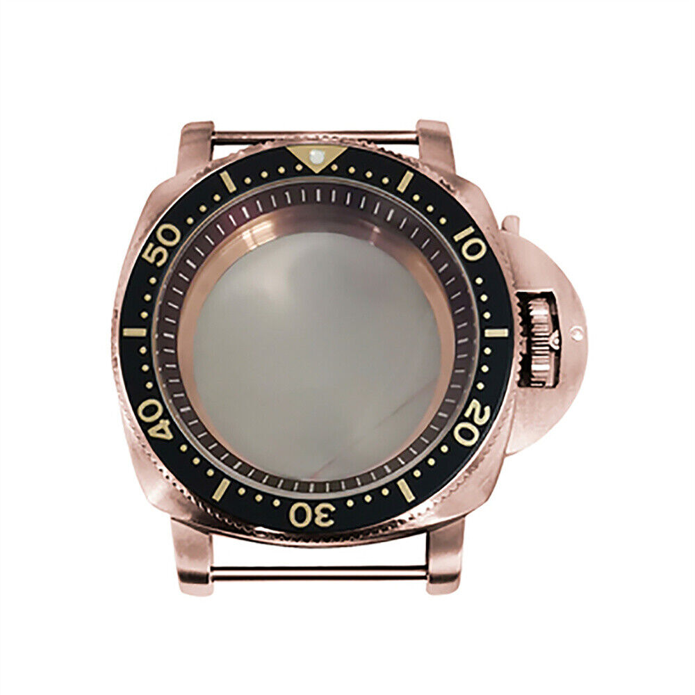 Caja de reloj de acero PVD rosa dorado con espejo mineral de 42MM para NH35/NH36/4R/7S