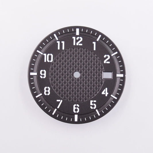 Green luminous 34.50mm watch dial for NH35/NH36 movements, enhancing visibility with Seiko-compatible design.