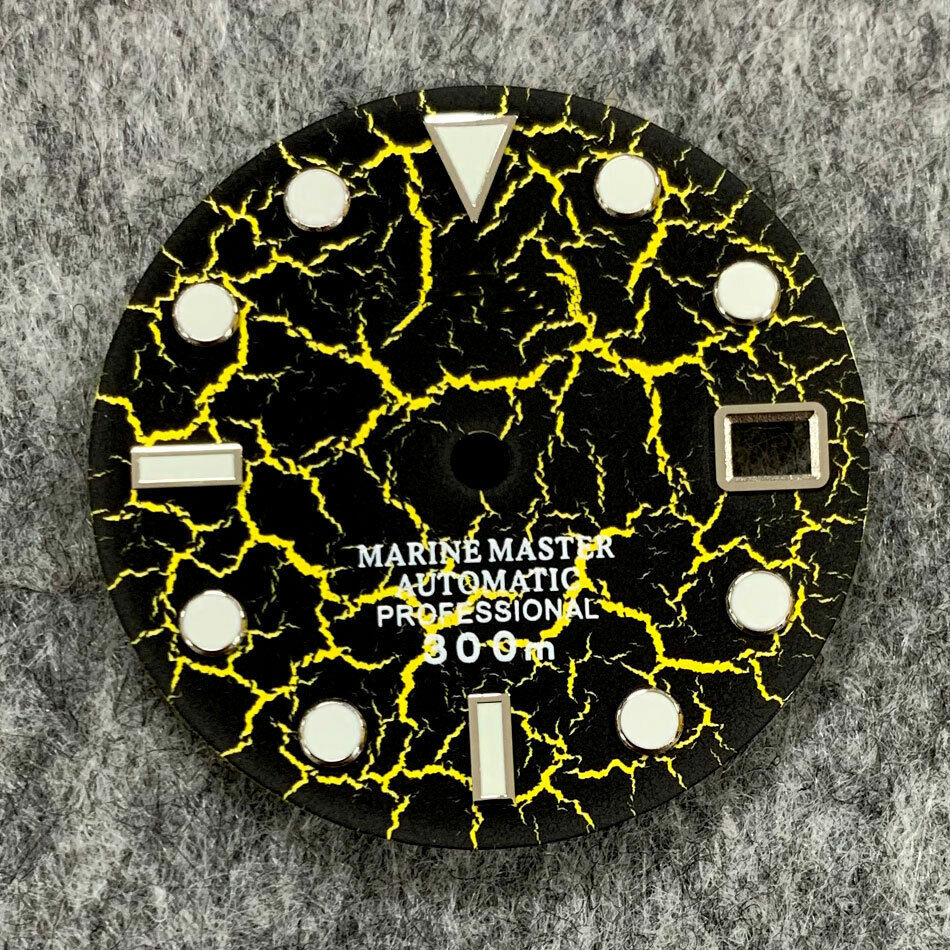 Cadran de montre craquelé de 28,5 mm, lumineux et normal, compatible avec le mouvement NH35