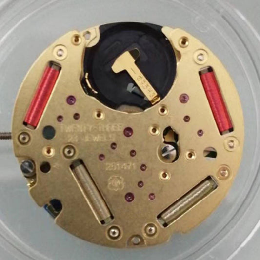 ETA 251.471 Swiss Made quartz watch movement featuring 3 hands, date at 4 o'clock, and small seconds at 2, 6, and 10.
