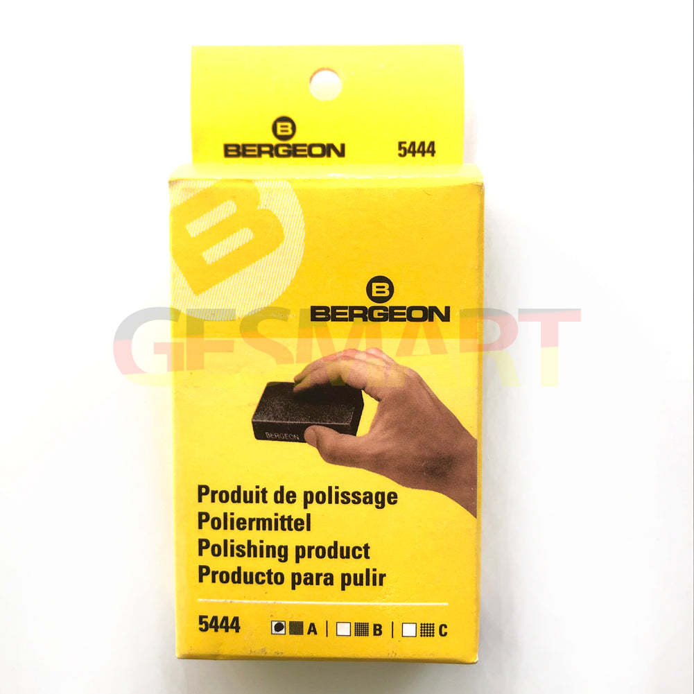 Bergeon 5444-A fine polishing tool removing rust from watch accessories for precise cleaning.
