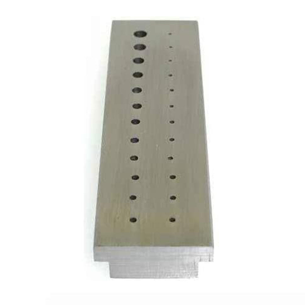 Bergeon 1901 riveting stakes set with 24 hardened steel holes, 0.5-2.2 mm, for precision watch repair.