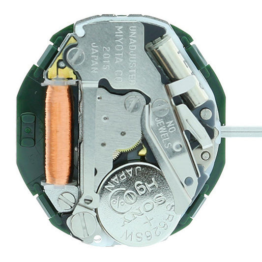 Miyota 2015 Japan quartz movement with date display at 3 o?clock, precision timekeeping, Japan made.