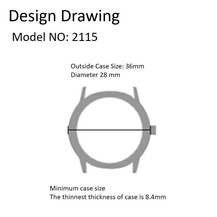 Miyota 2115 Japan Quartz movement with date display at 3 o'clock, precision-crafted for reliable watch performance.