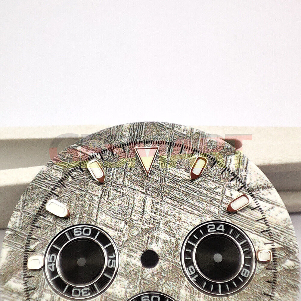 Green lume 32.5mm Grey Rock Style Matted watch dial for VK63 quartz movement, modern design.