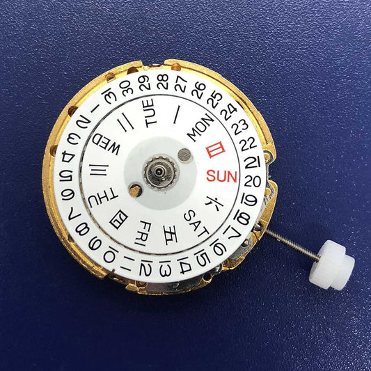 DG2813 automatic mechanical watch movement with golden finish, day and date display