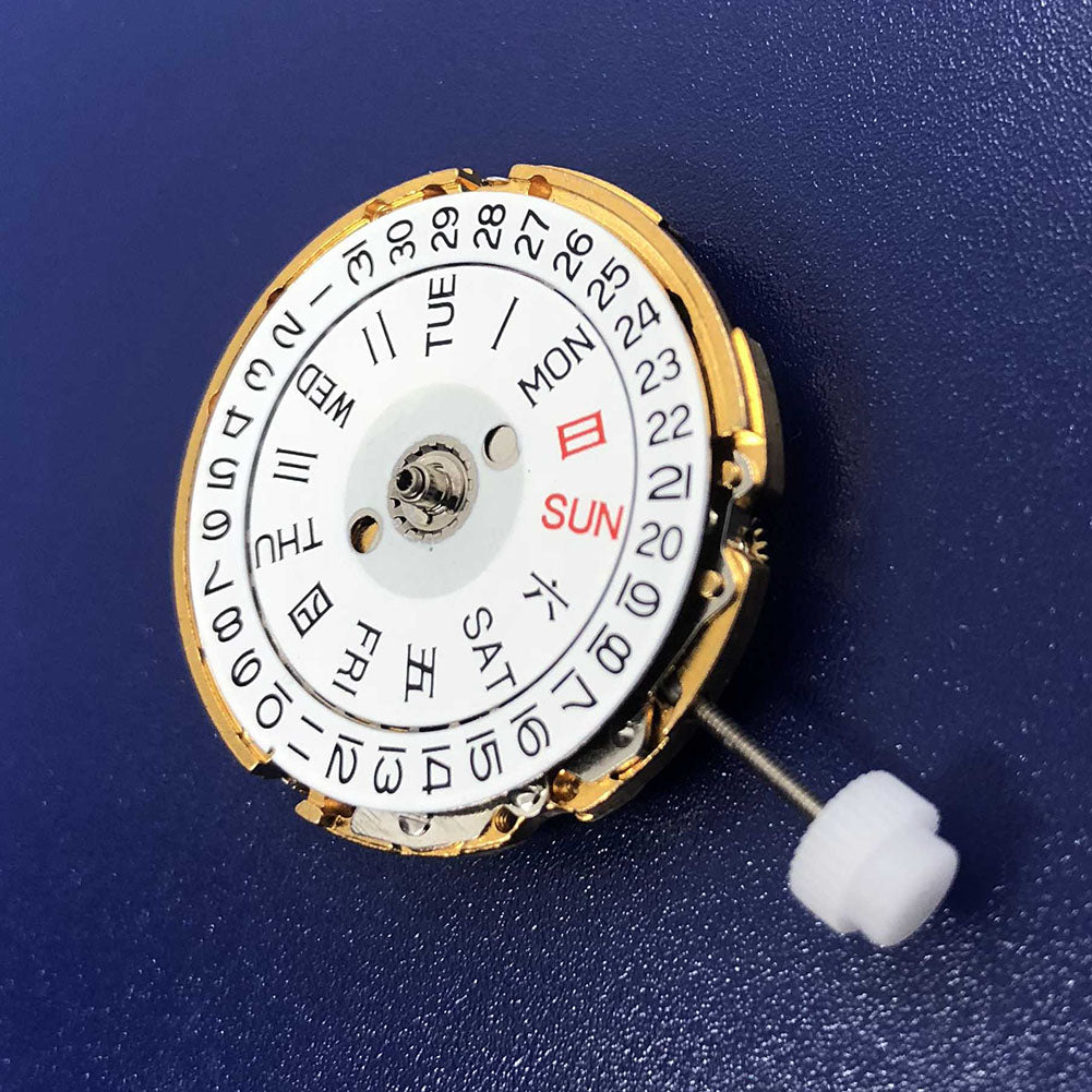 DG2813 automatic mechanical watch movement with gold finish, day-date display, precision engineering