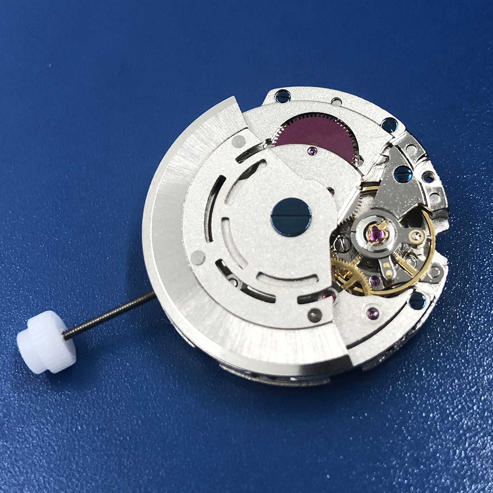 DG2813 automatic mechanical watch movement with 3 hands and 24-hour display window, silver finish.