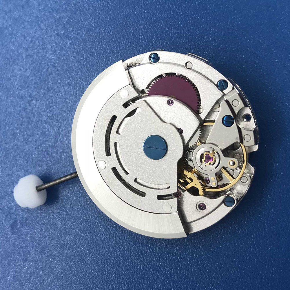 DG2813 automatic mechanical watch movement with 3 hands and 24-hour display window in silver finish.