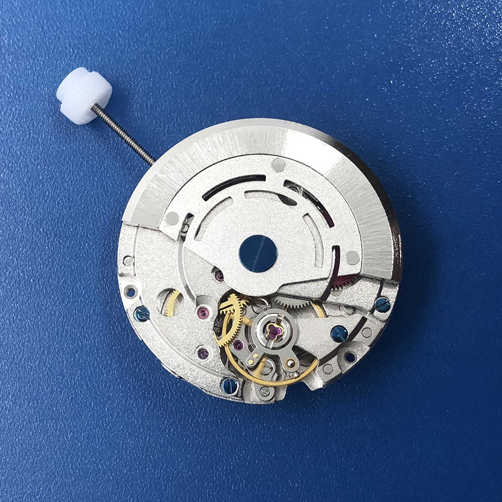 DG2813 automatic mechanical watch movement with 24-hour GMT hand, sleek silver finish.